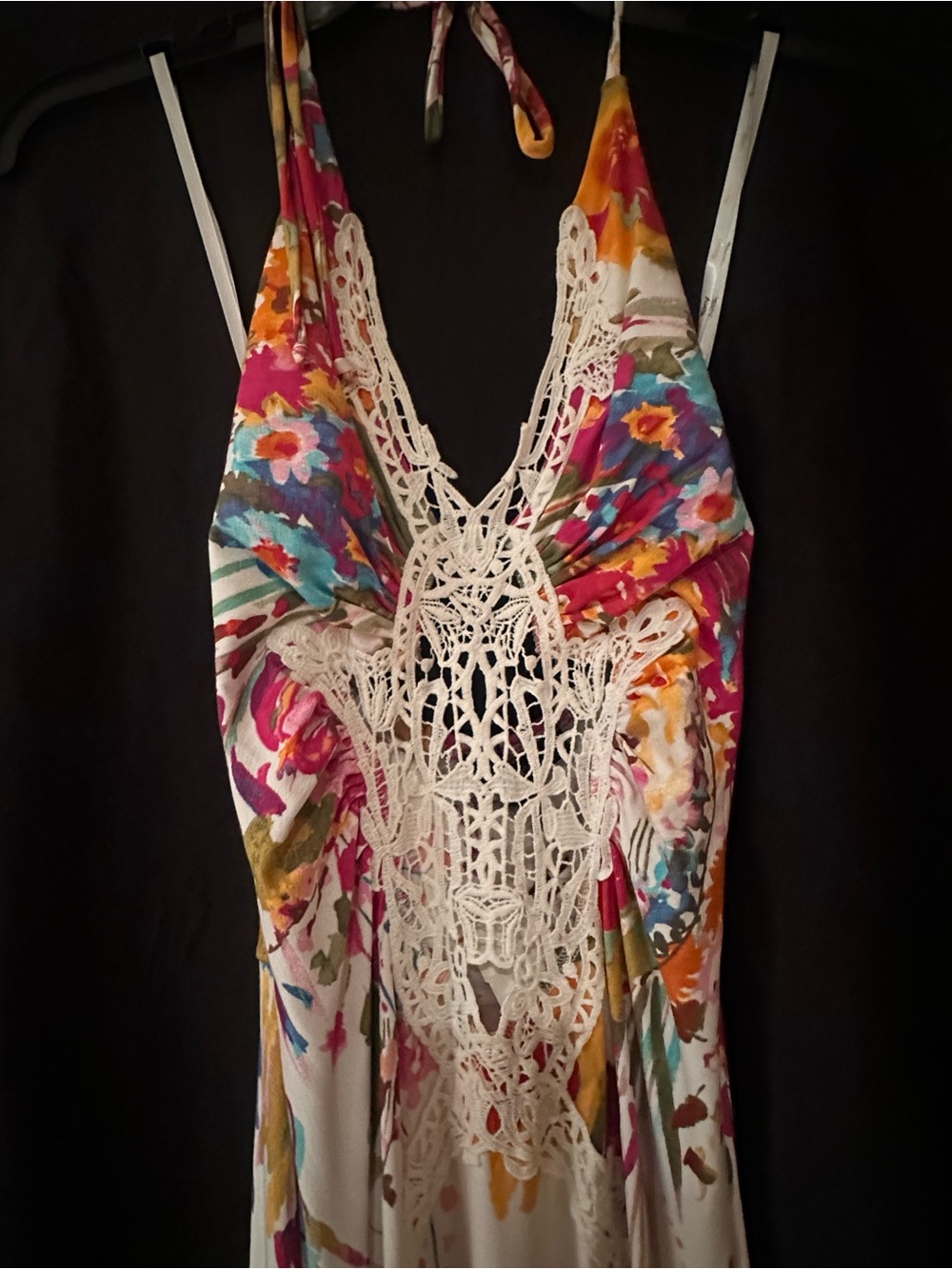 Sky Confetti Halter Maxi Dress with Multicolor Floral Print Large NWT - Picture 2 of 7